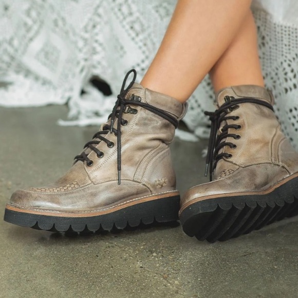 BED STU Boots Icicle ELISHA II Combat Moto Leather Silver Gray Black Size 8 - Picture 4 of 10